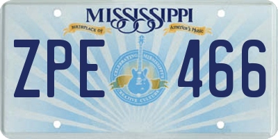 MS license plate ZPE466