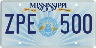 MS license plate ZPE500