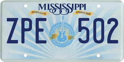 MS license plate ZPE502