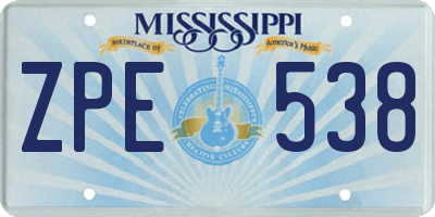 MS license plate ZPE538