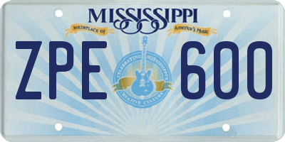 MS license plate ZPE600