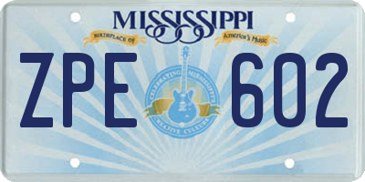MS license plate ZPE602