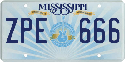 MS license plate ZPE666