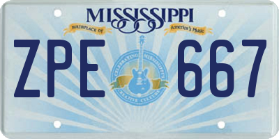 MS license plate ZPE667