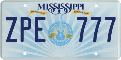 MS license plate ZPE777