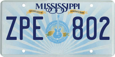 MS license plate ZPE802