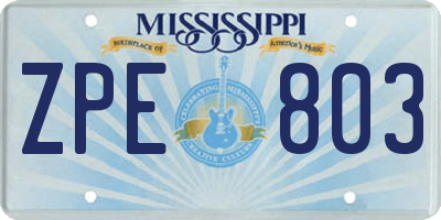 MS license plate ZPE803