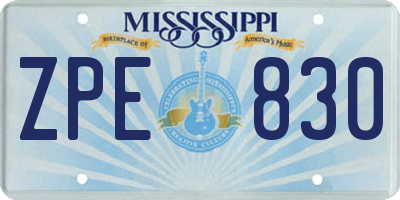 MS license plate ZPE830