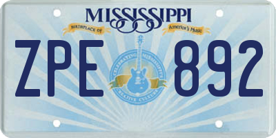 MS license plate ZPE892
