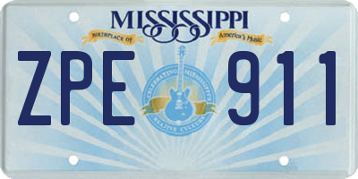 MS license plate ZPE911