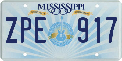 MS license plate ZPE917