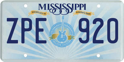 MS license plate ZPE920