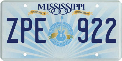MS license plate ZPE922