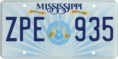 MS license plate ZPE935