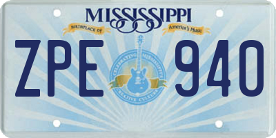 MS license plate ZPE940