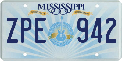 MS license plate ZPE942