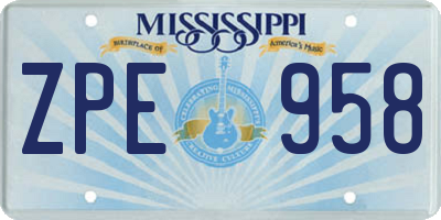 MS license plate ZPE958