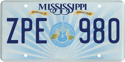 MS license plate ZPE980