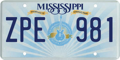 MS license plate ZPE981