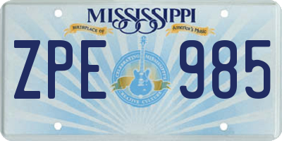 MS license plate ZPE985