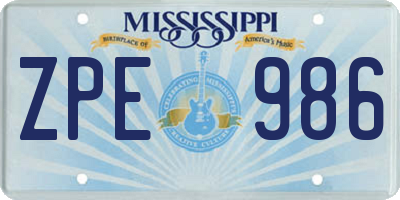 MS license plate ZPE986