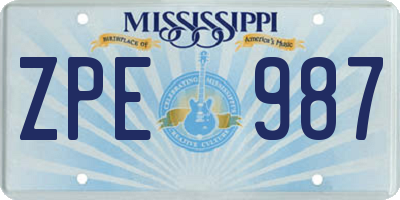 MS license plate ZPE987