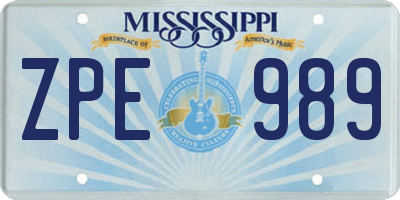 MS license plate ZPE989