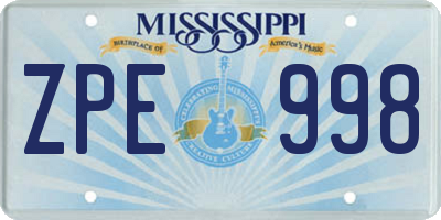 MS license plate ZPE998