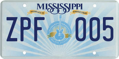 MS license plate ZPF005