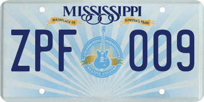 MS license plate ZPF009
