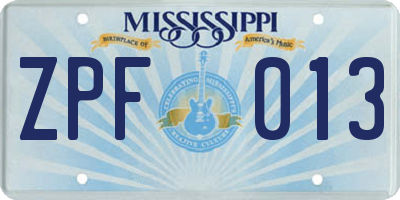 MS license plate ZPF013