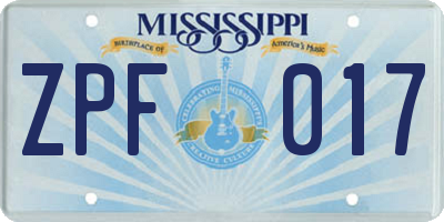 MS license plate ZPF017