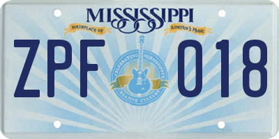 MS license plate ZPF018