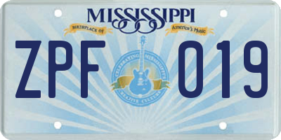 MS license plate ZPF019