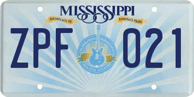 MS license plate ZPF021
