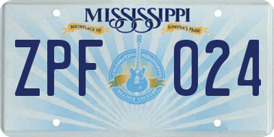 MS license plate ZPF024