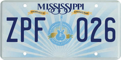 MS license plate ZPF026
