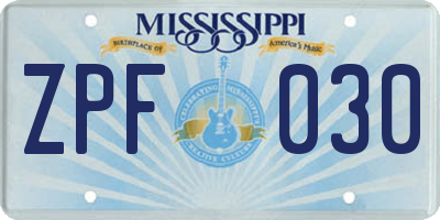 MS license plate ZPF030