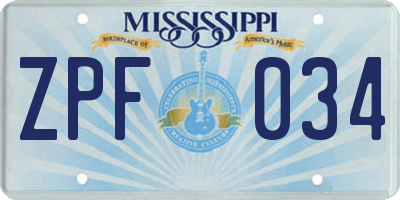 MS license plate ZPF034