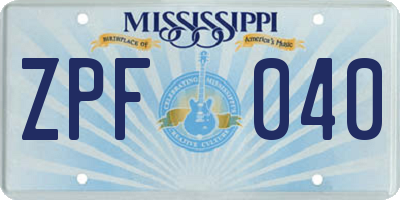 MS license plate ZPF040
