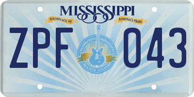 MS license plate ZPF043