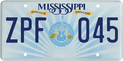 MS license plate ZPF045