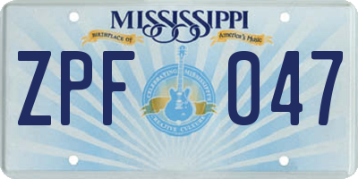 MS license plate ZPF047