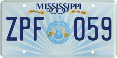 MS license plate ZPF059