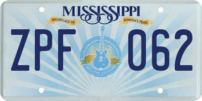 MS license plate ZPF062