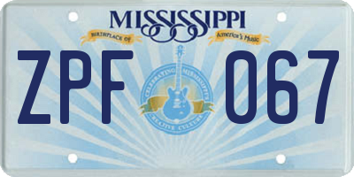 MS license plate ZPF067