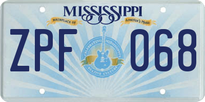 MS license plate ZPF068