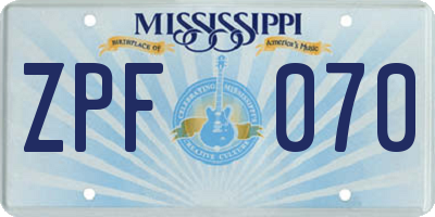MS license plate ZPF070