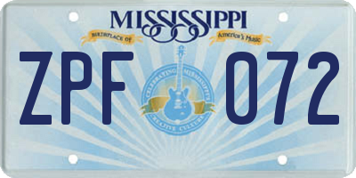 MS license plate ZPF072