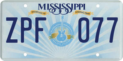 MS license plate ZPF077